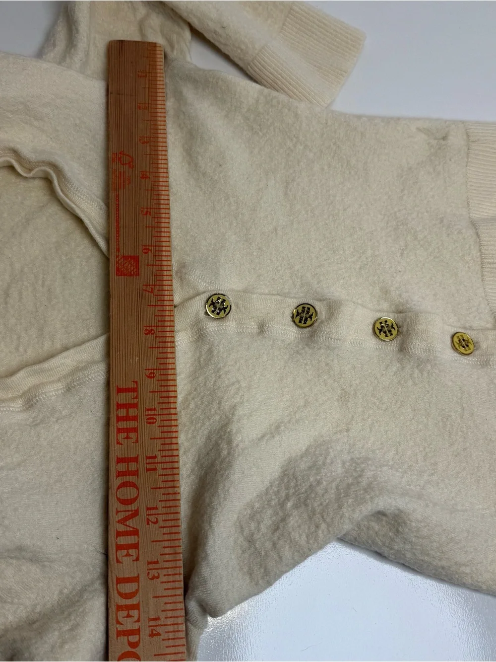 Tory Burch Simone Beige Merino Wool Gold Logo Buttons Cardigan Girls Medium M